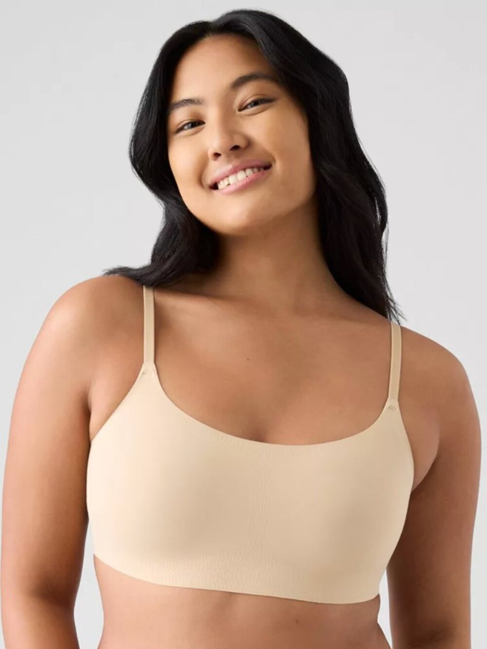 True & Co. Adjustable Strap Scoopneck Bra Light Beige - Size Small